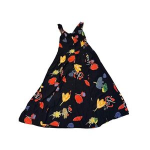 Vintage Twenty-One Floral Script Print Maxi Dress Black Multi Color Size 12
